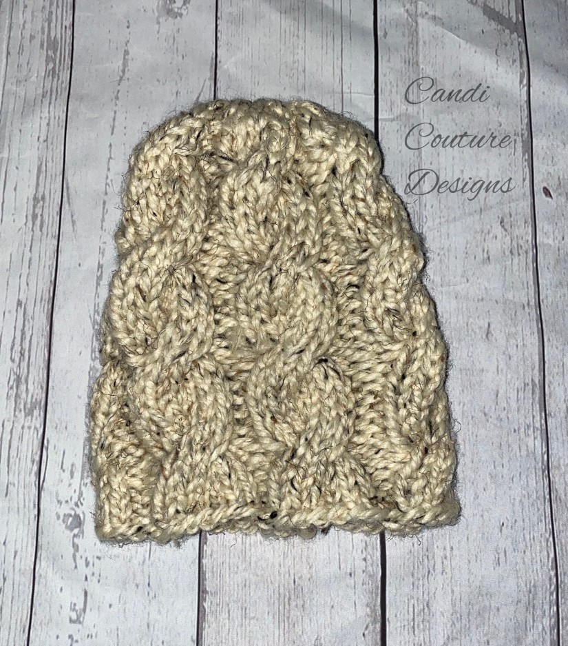 Knit Cable Beanie - Oatmeal - Wool Ease Thick and Quick - 1